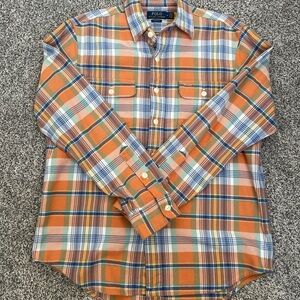 Ralph Lauren Men's Orange and Blue Plaid Shirt